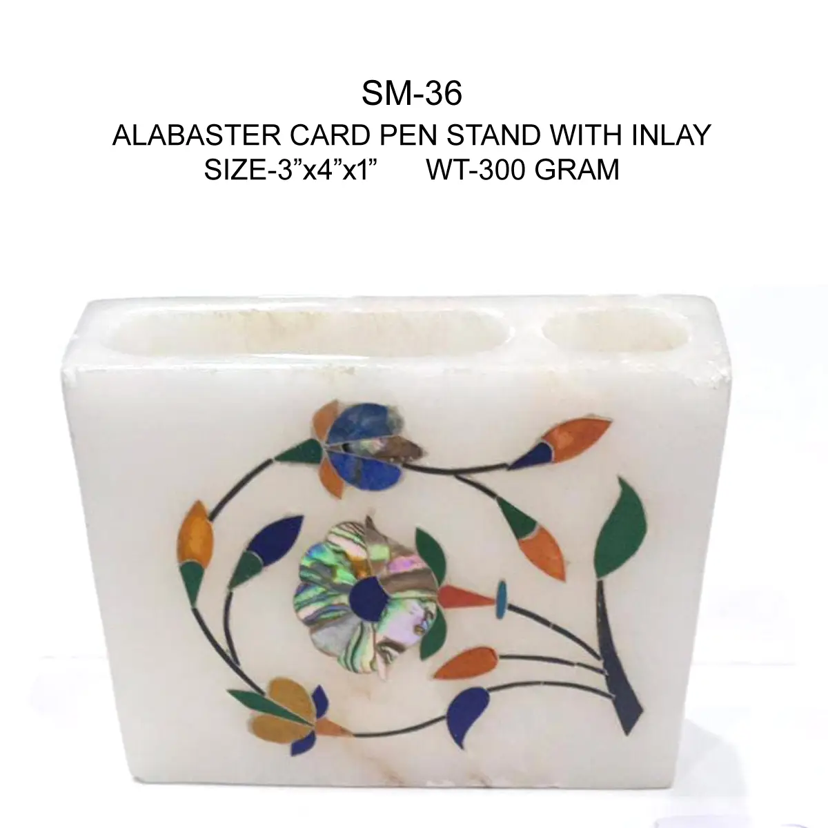 ALABASTER CARD PEN STAND WITH INLAY